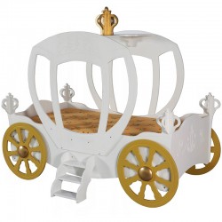 Pat Caleasca Royal Princess Carriage ALB - Pat din lemn MDF in forma de trasura  Plastiko